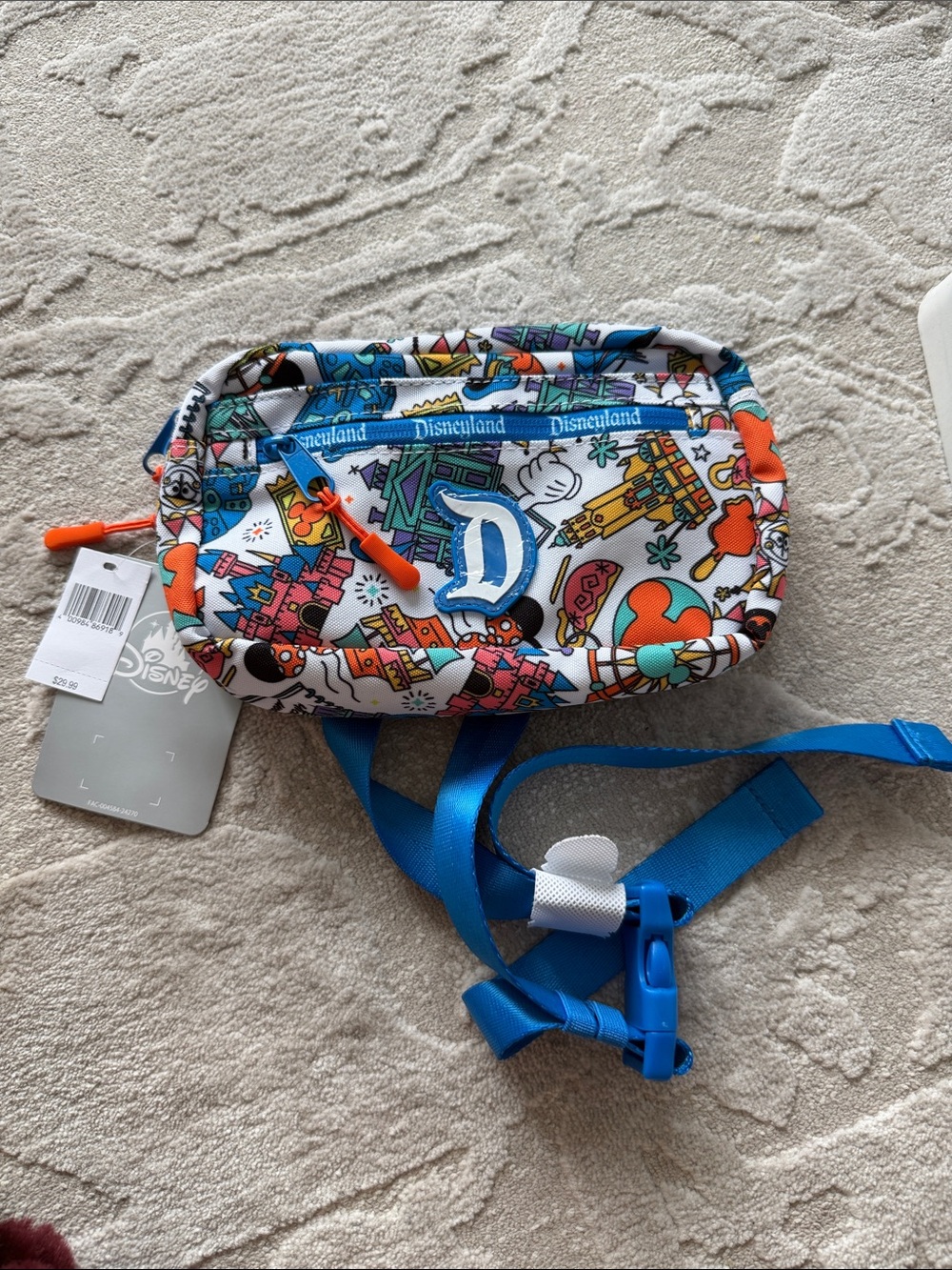 Disneyland Multicolor Patterned Fannypack Bag with Blue Strap Fun Details